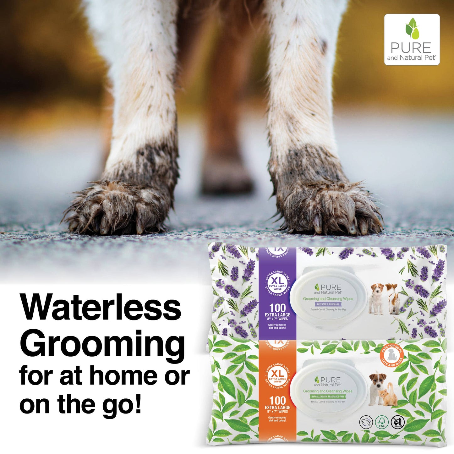 Pure and Natural Pet Gentle & Safe Pet Wipes – 100 Count